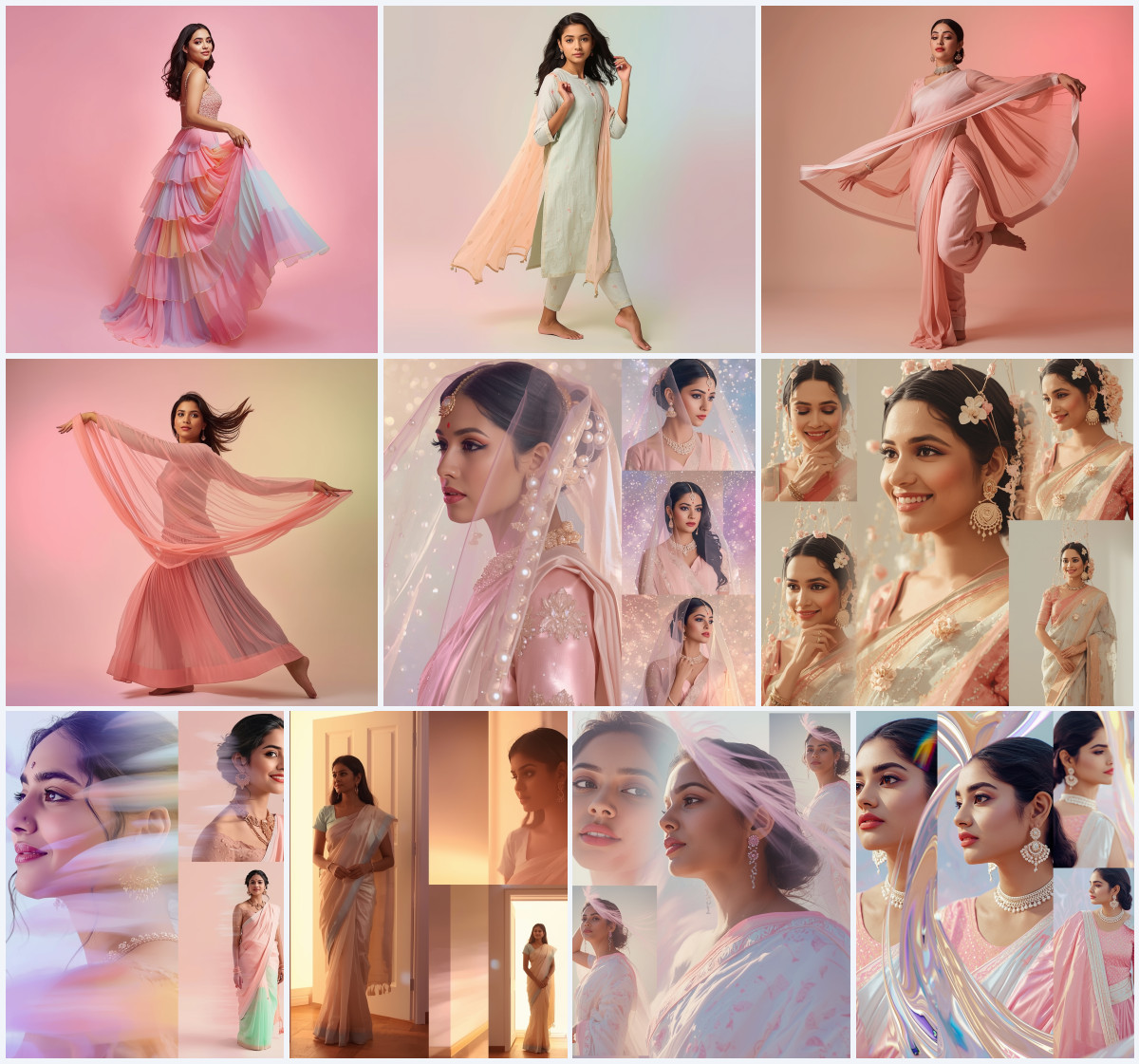 10+ Elegant Net Saree AI Prompts to Create Soft Translucent Fashion Photos with Bright Studio Lite Design
