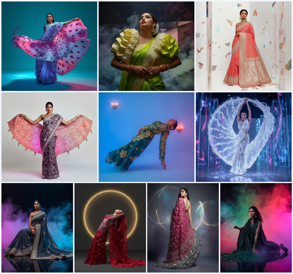 10+ Geometric Print Crepe Fancy Saree AI Prompts for Striking Visual Grids - Main Thumbnail