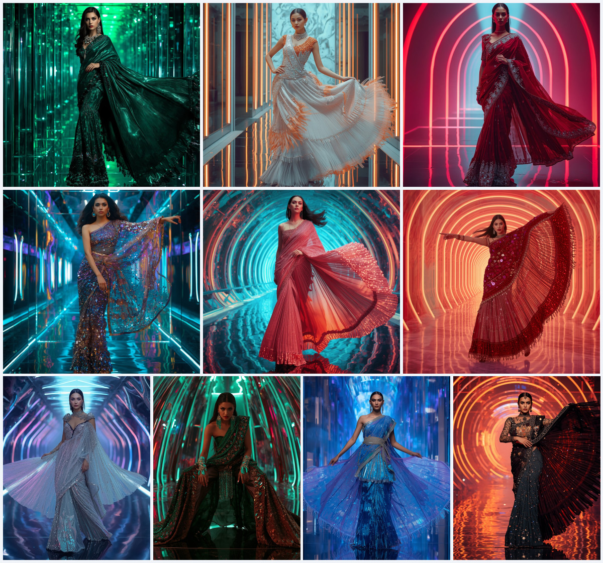 10+ Neon-Piped Translucent Nylon Modern Saree AI Prompts for Luxurious Contrasts via Gemini and ChatGPT - Main Thumbnail