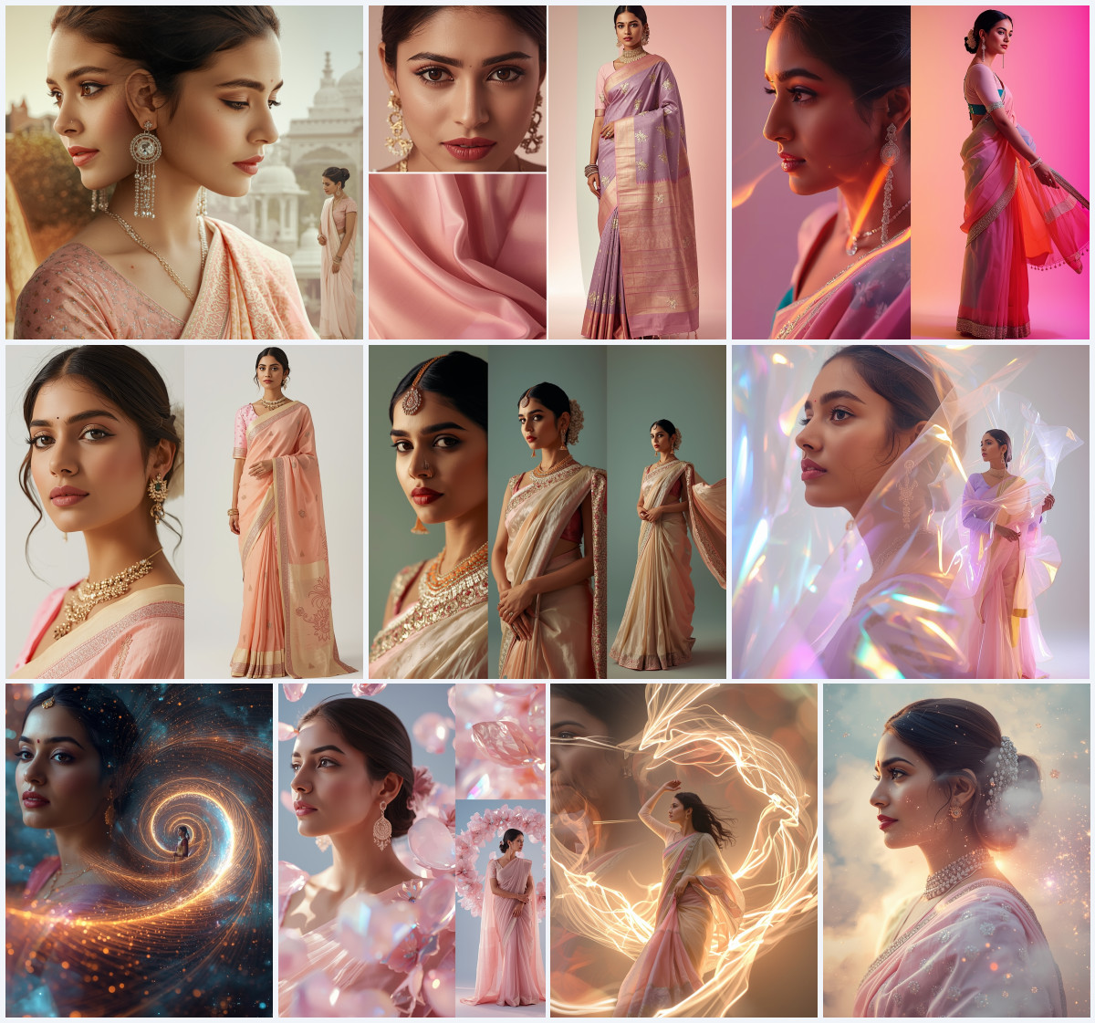 10+ Silver Grey Satin Saree AI Prompts to Create Flawless High-Fashion Modern Editorials