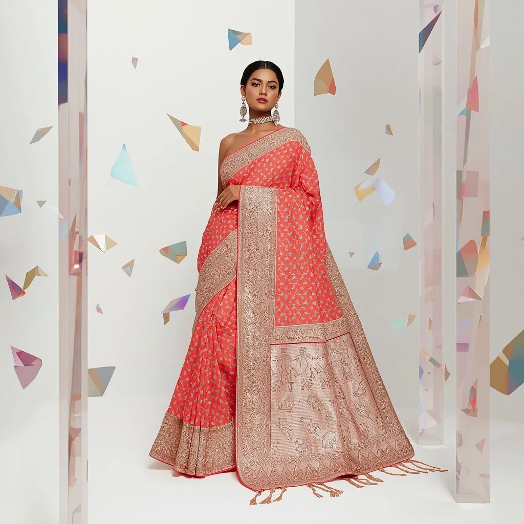 Advanced 3D Liquid Platinum & Geometric Lace Saree | Indian Bride Saree Ai Prompt AI Prompt