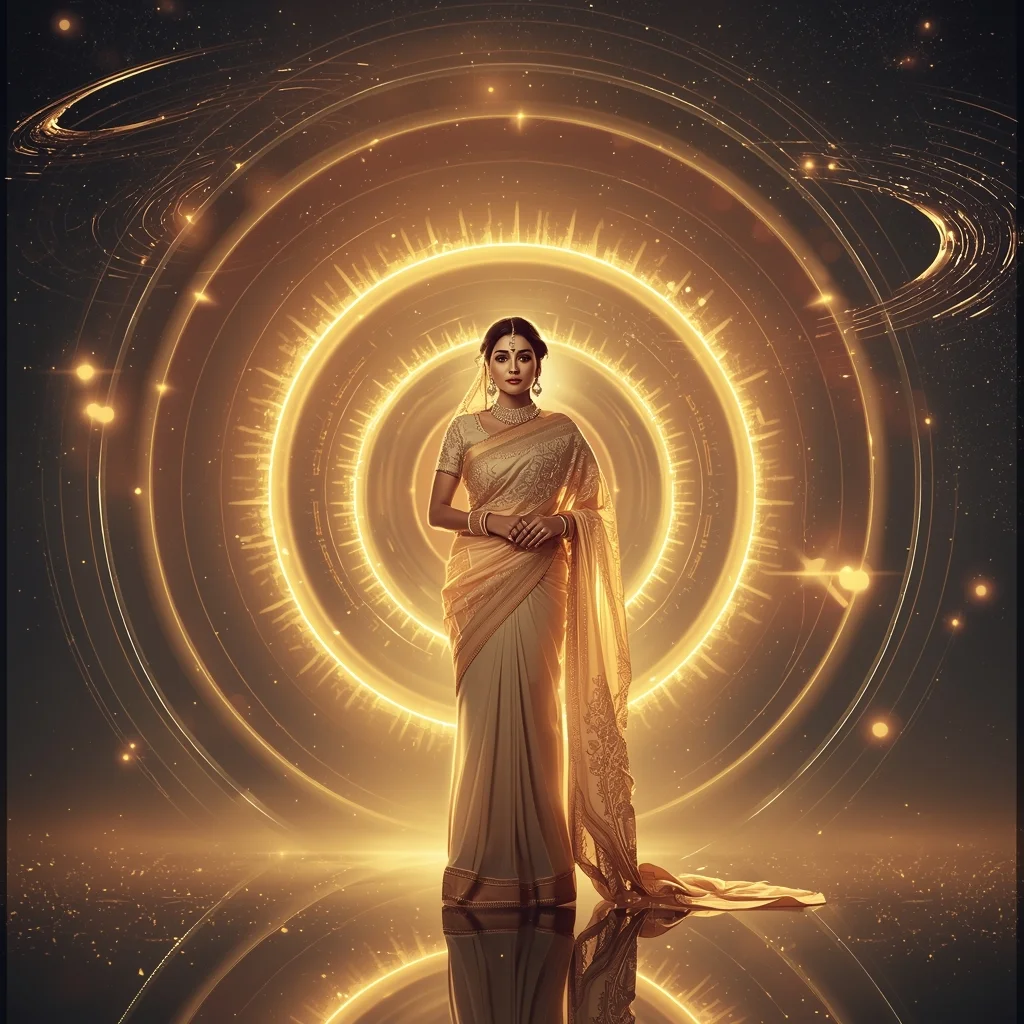 Celestial Orbital Halo Rings Saree Scene | Cosmic Goddess Energy Prompt | Gemini Saree Prompt For Woman AI Prompt