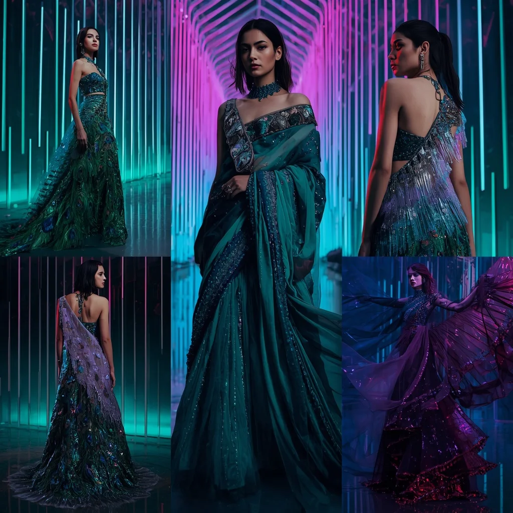 Celestial Peacock Flame Saree with Prism Glass Cathedral | Motivation Ai Prompt