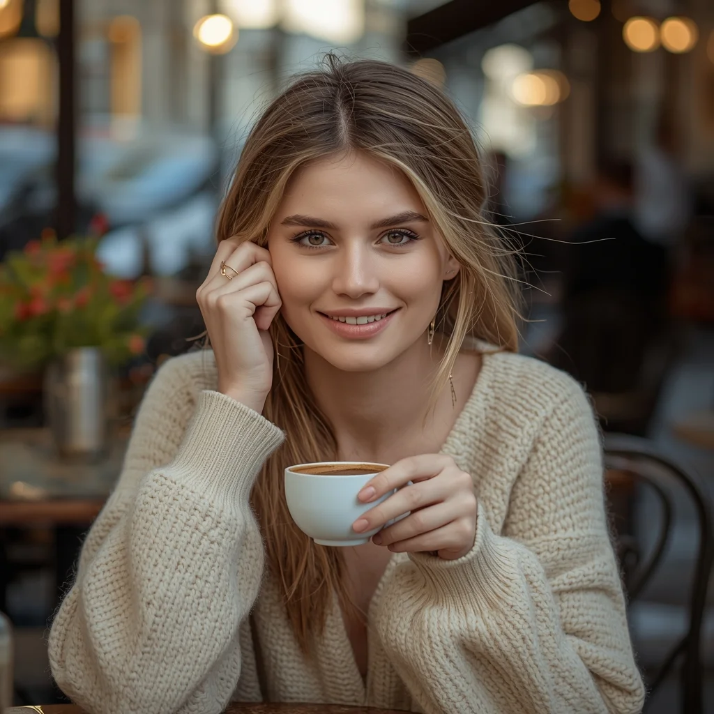 Cozy Café Minimalist Chic Portrait | Influencer Free Ai Prompt AI Prompt