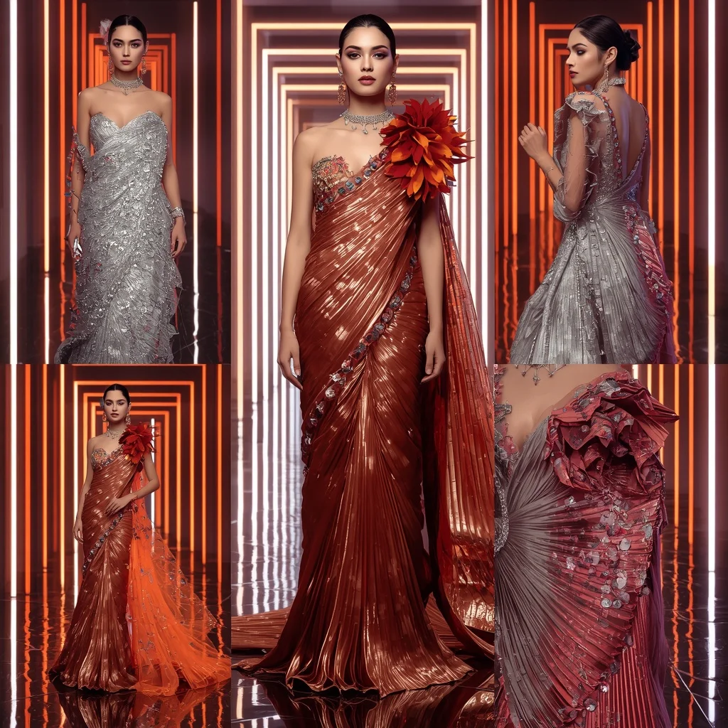 Diamond Inferno Dynasty Saree with Neon Reflection Palace | Ultra Realistic Ai Prompt AI Prompt
