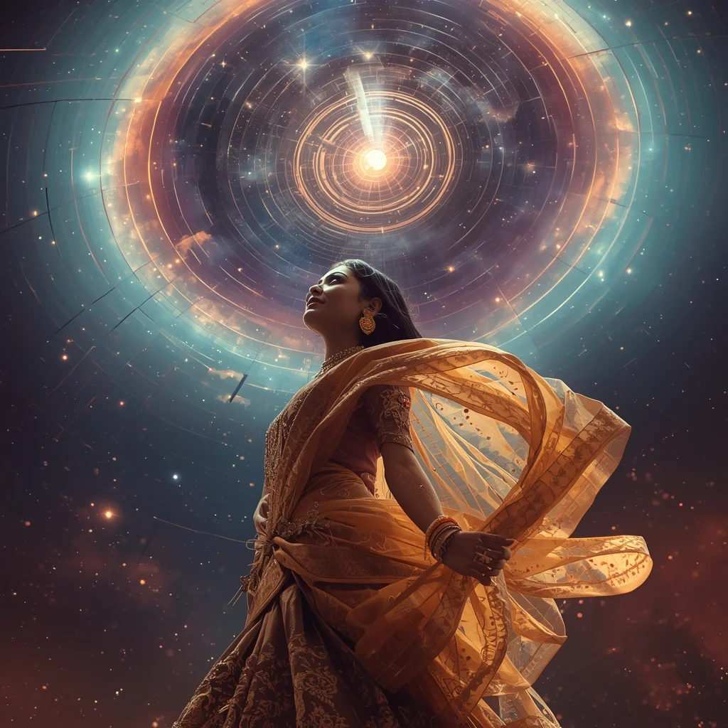 Fancy Festival Saree Cosmic Light Dome Elegance | Chatgpt Photo Editing Prompts New AI Prompt