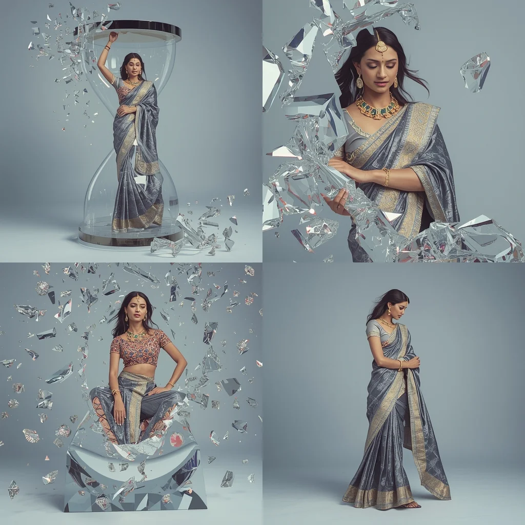 Fancy Festival Saree Shattering Diamond Hourglass Grid Temporal Luxury | Saree Couple Ai Prompt AI Prompt