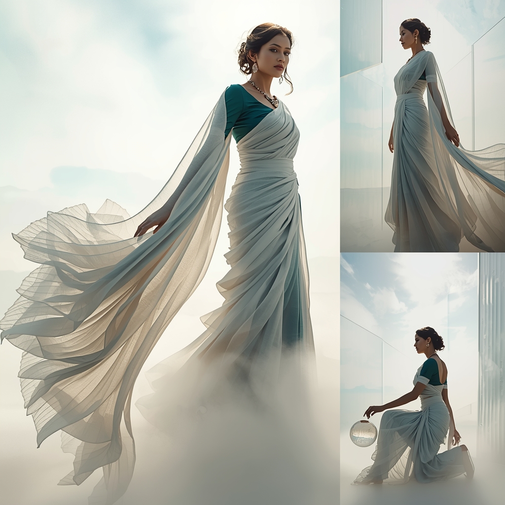 Fancy Festival Saree Smart-Memory Glass-Pleat Satin | Gemini Saree Prompt For Instagram AI Prompt