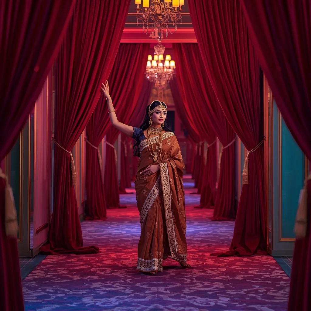 Fancy Festival Saree Velvet Aurora Palace Look | Prompt For Saree Look For Girl AI Prompt