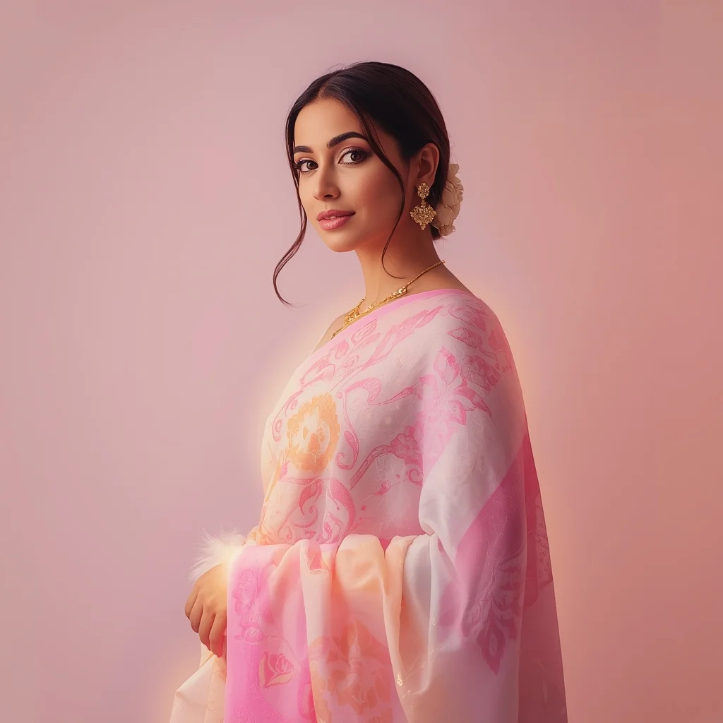 Feather Light Glow Pastel Saree Indian Woman Portrait | New Chat Gpt Prompt Trend AI Prompt