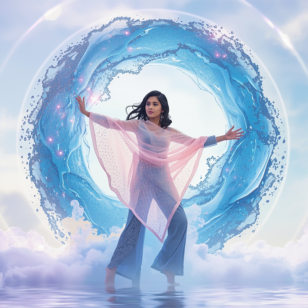 Festival Fancy Saree Fluid-Dynamics Liquid-Sapphire | Gemini Ai Photo Prompt Copy Paste AI Prompt