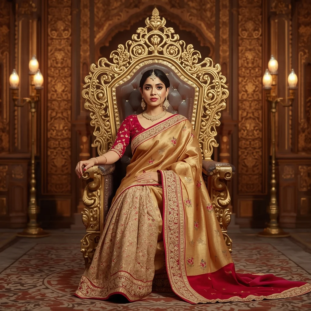 Festival Fancy Saree Golden Throne Heritage Glam | New Prompt Photo AI Prompt