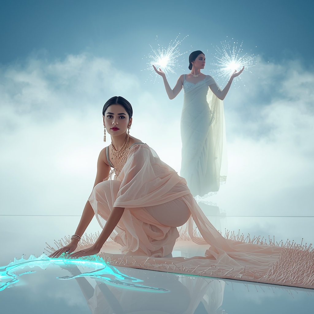 Festival Fancy Saree Magneto-Rheological Fluid Georgette | Bridal Saree Ai Prompt For Instagram Reel AI Prompt