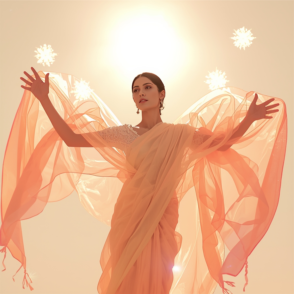 Festival Fancy Saree Metamaterial Cloaking Border Silk | Saree Photoshoot Ai Prompt AI Prompt