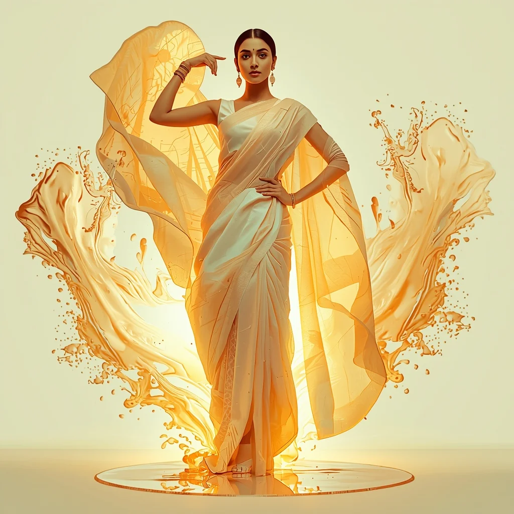 Festival Fancy Saree Photo-Luminescent Silk Drape | Gemini Ai Prompt Saree Copy Paste AI Prompt
