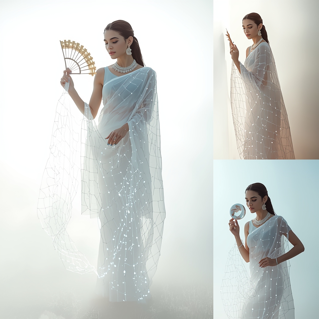 Festival Fancy Saree Software-Net Holographic Saree | Saree Prompt For Gemini Ai AI Prompt