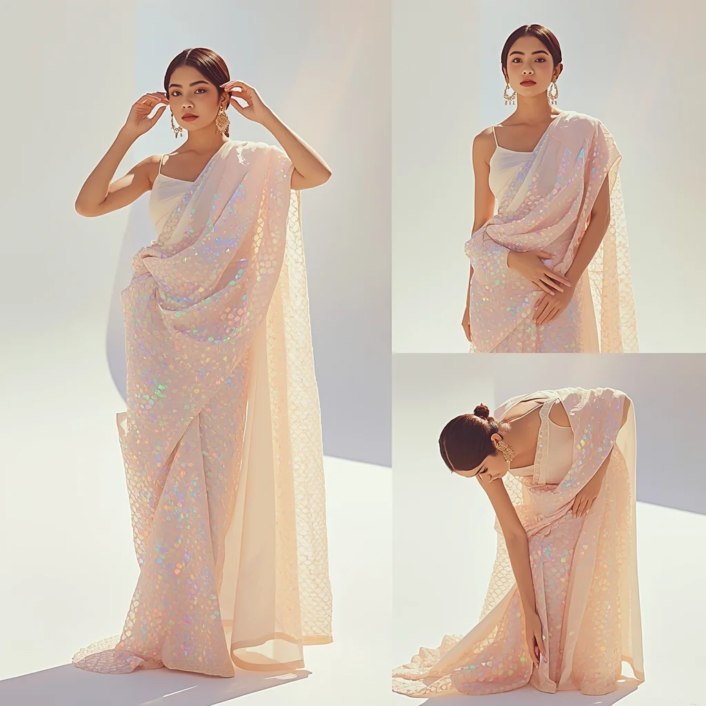 Festival Fancy Saree Synthetic Opal Scale Drape | Saree Girl Dp Ai Prompt Ultra Hd AI Prompt