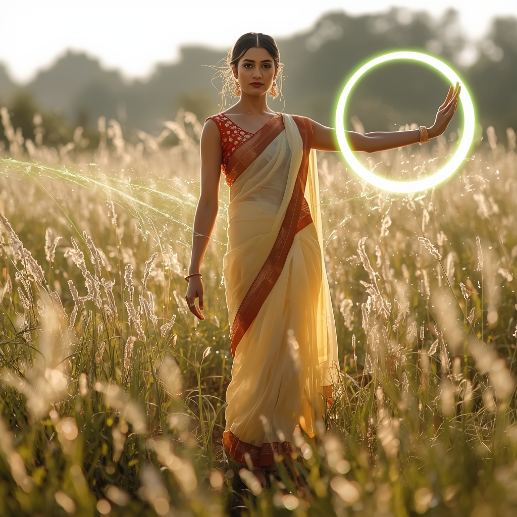 Festive Fancy Saree Bio-Luminescent Spider-Silk Web | Saree Girl Ai Prompt AI Prompt