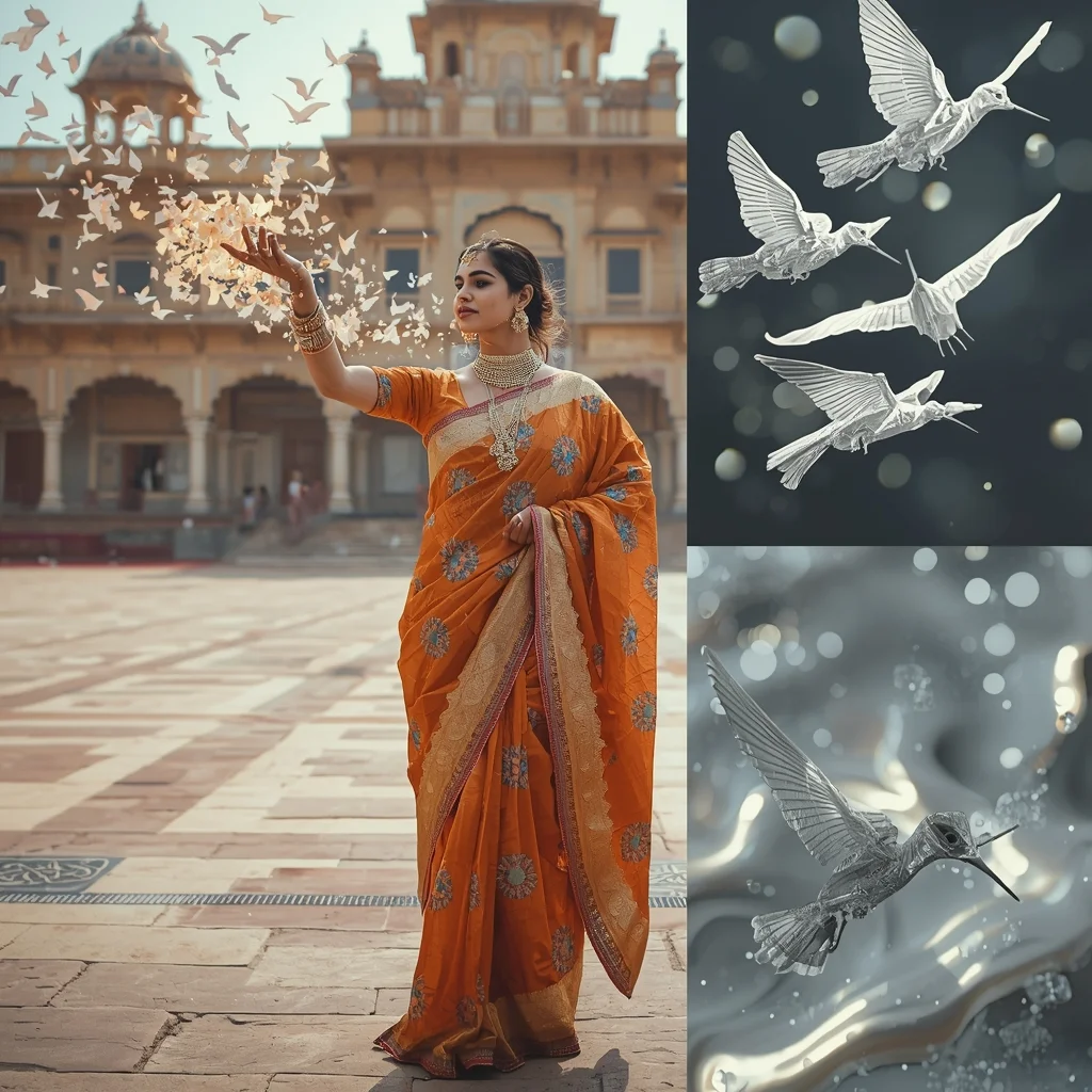 Festive Fancy Saree Chrono-Fractal Prism-Glass | Copy Paste Ai Prompt AI Prompt
