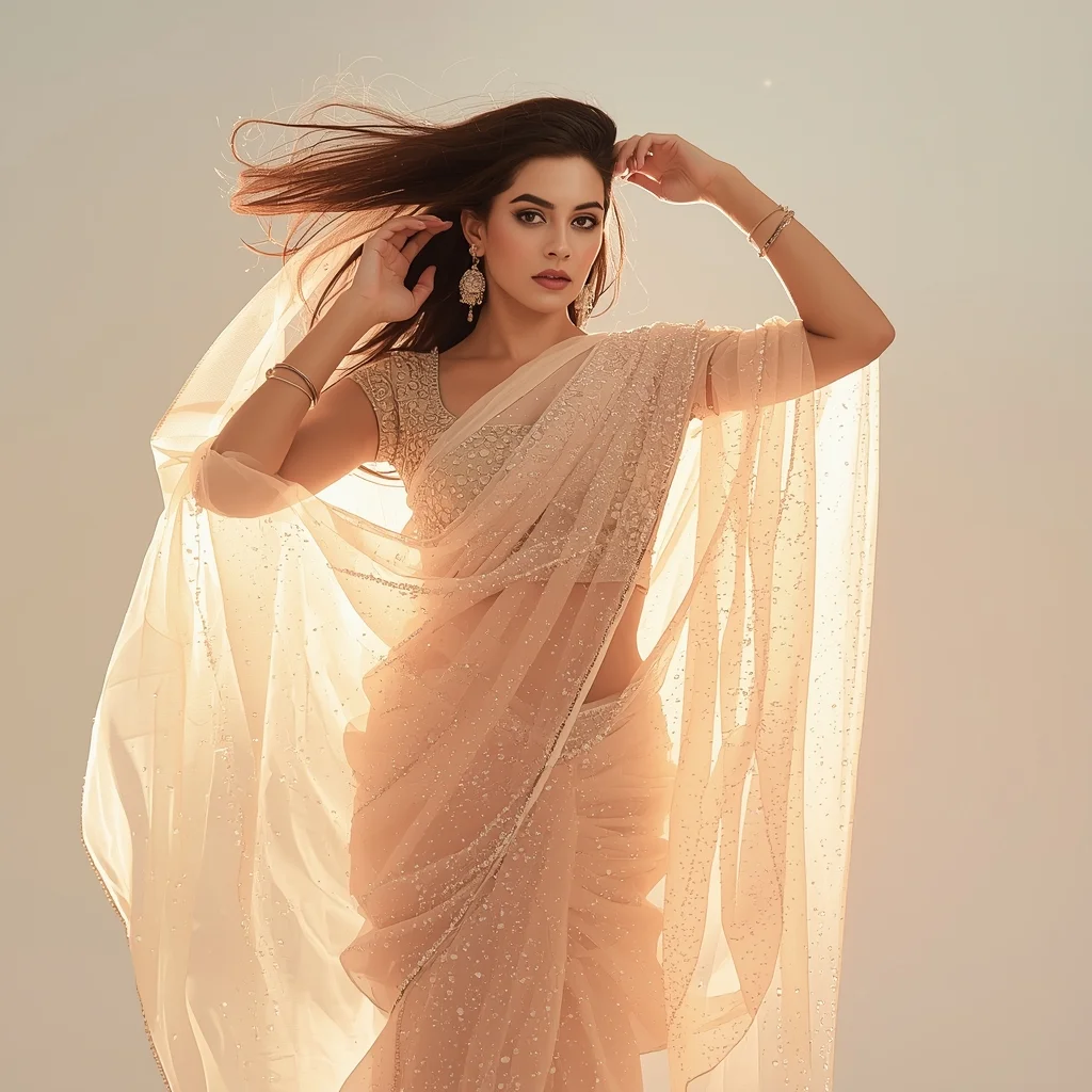 Festive Fancy Saree Crystalline Dewdrop Net | Traditional Saree Ai Prompt AI Prompt