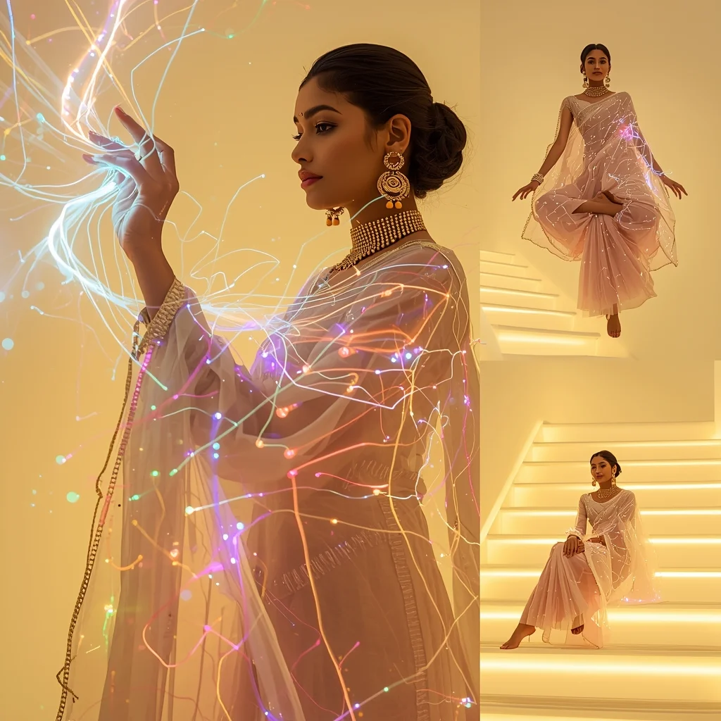 Festive Fancy Saree Electro-Luminescent Fiber Optic | New Ai Prompt For Image Generation AI Prompt