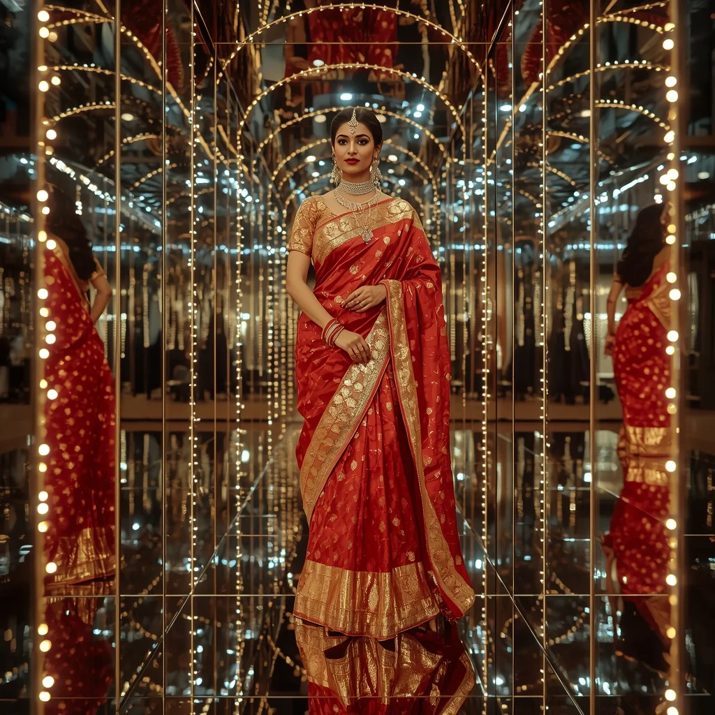 Festive Fancy Saree Mirror Glow Chamber Luxury | Best Prompt For Ai Image Generator Free AI Prompt