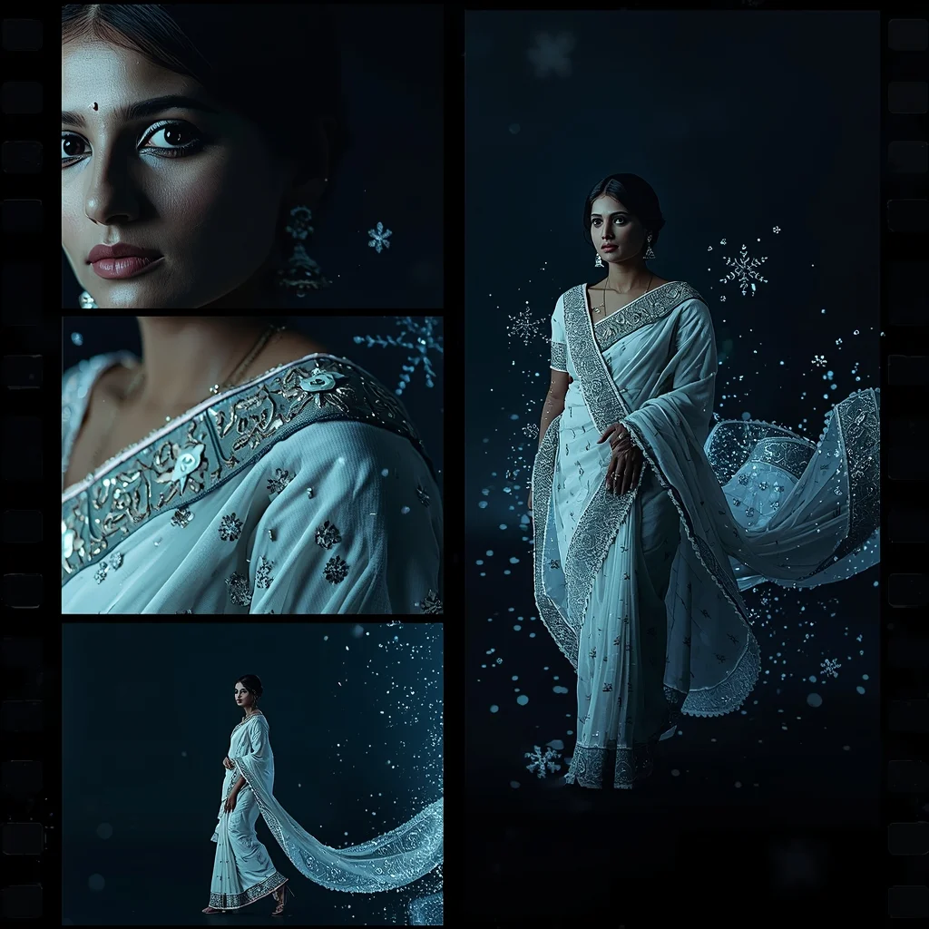 Festive Fancy Saree Snowflake Mitosis Freeze Frame Strip Frost | Saree Traditional Ai Prompt Indian Culture AI Prompt