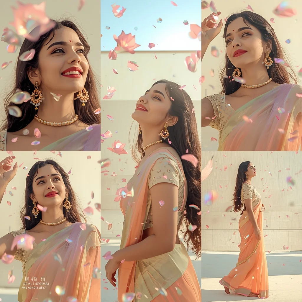 Festive Fancy Saree Sunlit Crystal Lotus Petal Rain | Bridal Saree Ai Prompt AI Prompt