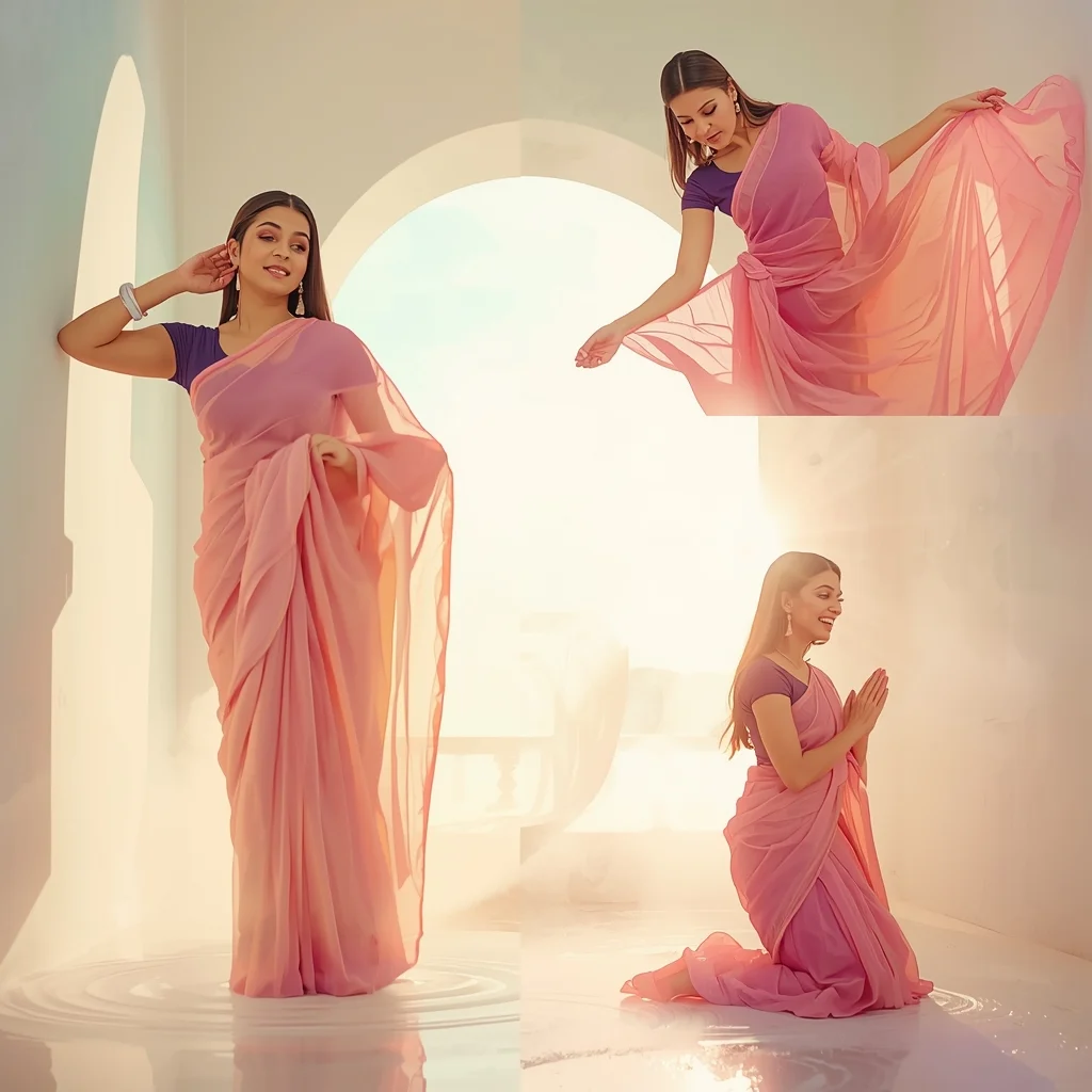Festive Fancy Saree Thermo-Reactive Blushing Chiffon | Instagram Prompt For Girls In Saree AI Prompt
