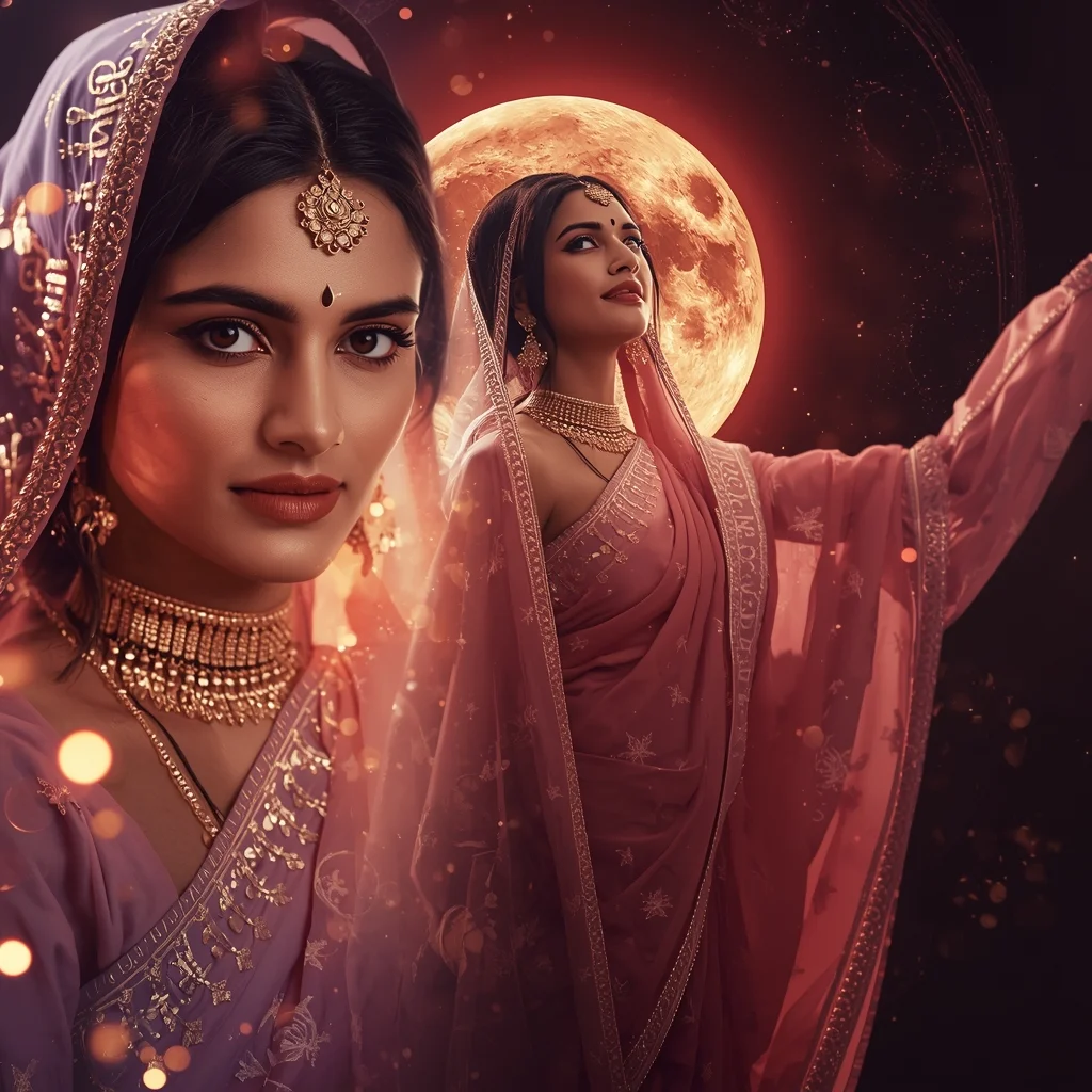 Festive Pastel Saree Blood Moon Eclipse Silk Ritual Collage | Mystical Ritual Prompt | Saree Ai Prompt AI Prompt