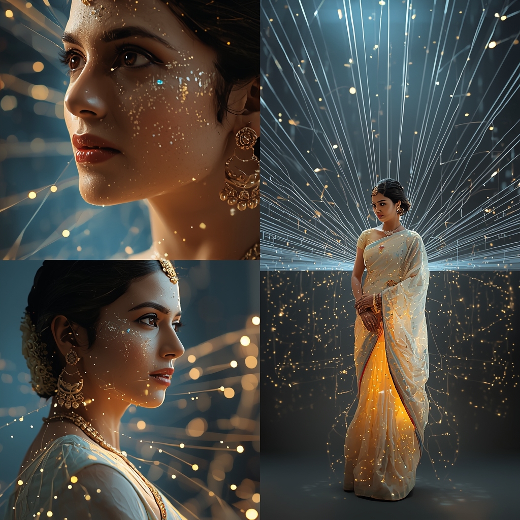 Festive Pastel Saree Celestial Pulse Thread Network Collage | Connected Universe Luxury Prompt | Saree Instagram Ai Prompt