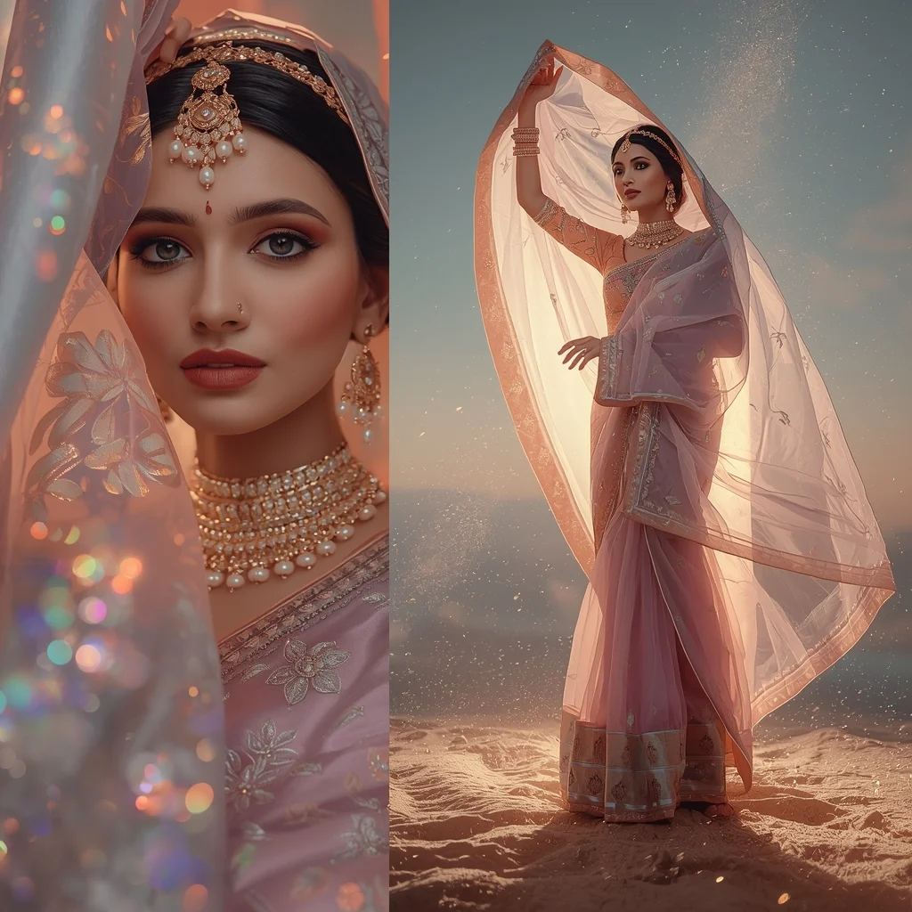 Festive Pastel Saree Cosmic Veil Reality Peel Collage | Hidden Dimension Luxury Prompt | Cinematic Saree Ai Prompt AI Prompt