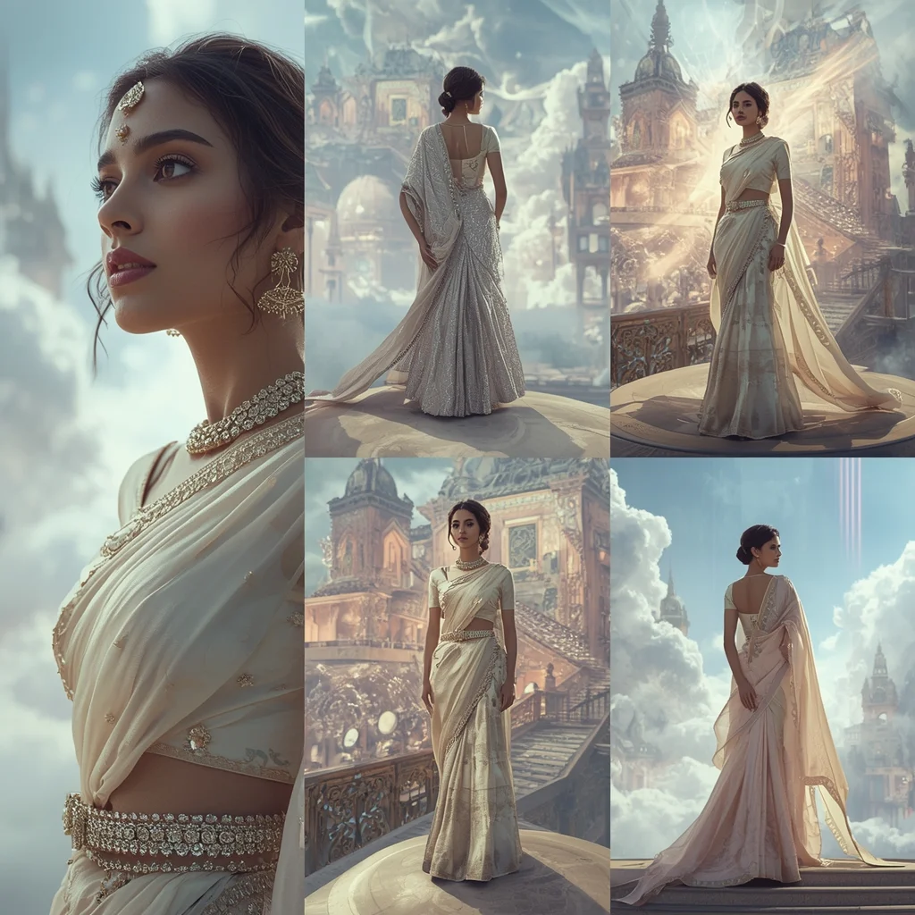 Festive Pastel Saree Diamond Cloudforge Empire Collage | Skycrafted Majesty Prompt | Chatgpt Prompt Examples AI Prompt