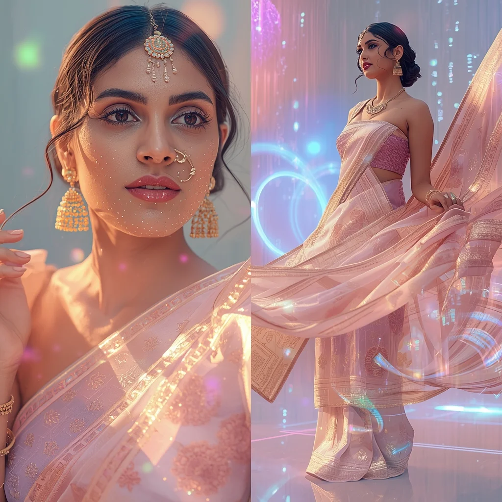Festive Pastel Saree Digital Dream Virus Silk Infection Collage | Viral Cyber Prompt | Traditional Saree Ai Prompt AI Prompt