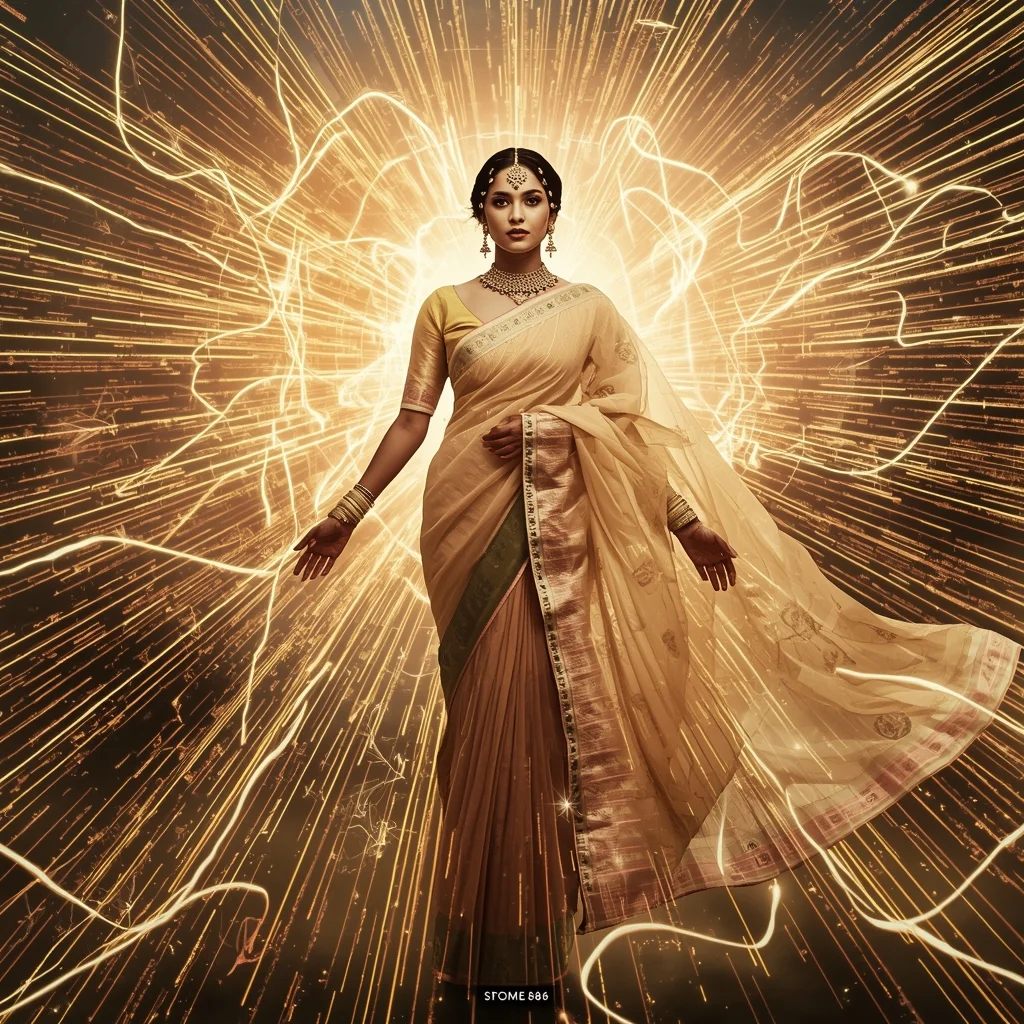 Festive Pastel Saree Golden Light Thread Explosion Collage | Radiant Burst Empress Prompt | Saree Woman Ai Prompt AI Prompt