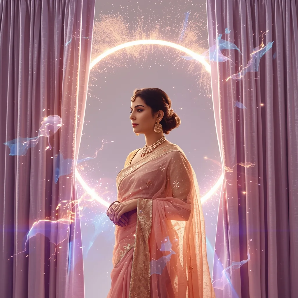 Festive Pastel Saree Grand Magnetic Curtain Cosmic Burst Collage | Royal Dramatic Prompt | Gemini Ai Prompt Saree Copy Paste AI Prompt