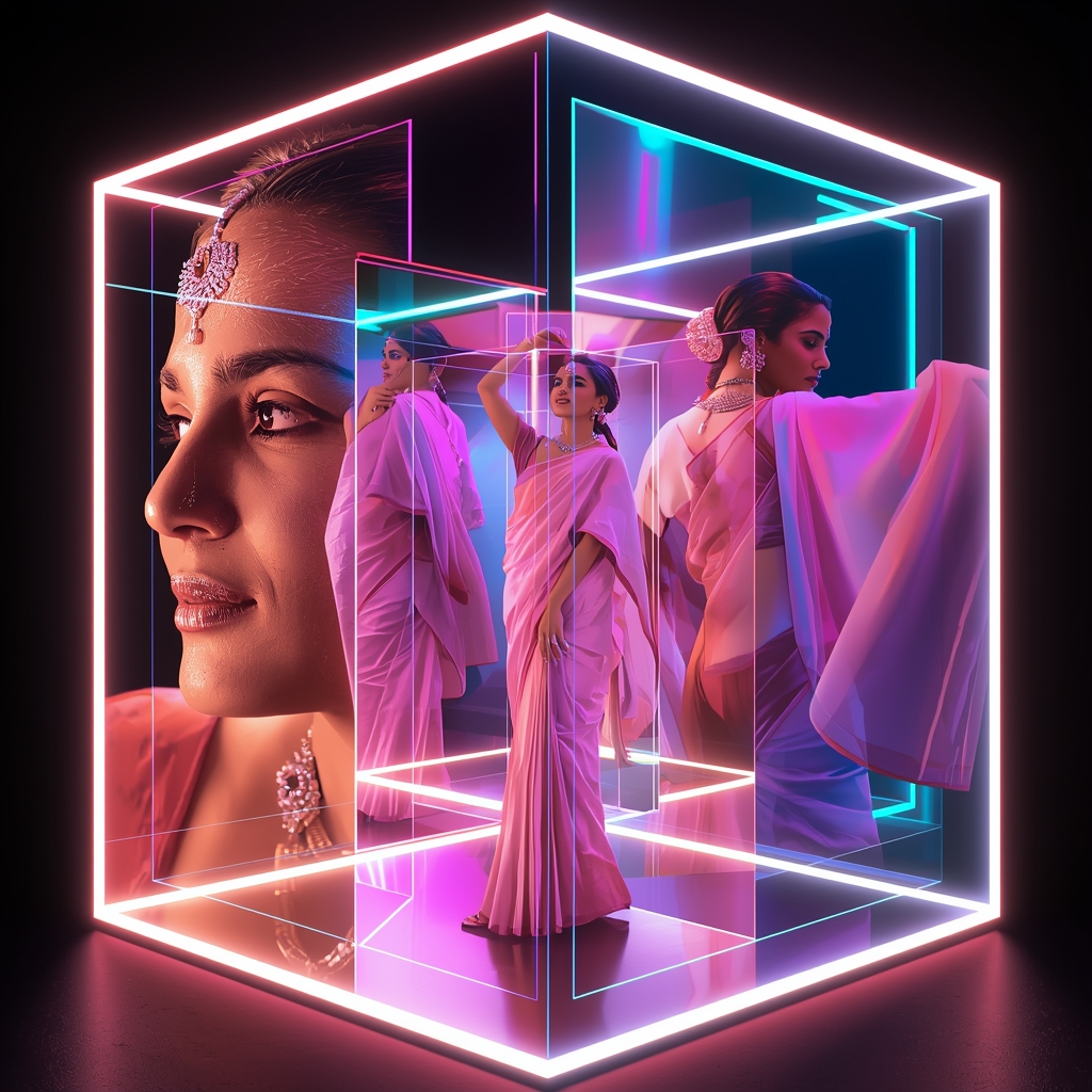 Festive Pastel Saree Hypercube Dimension Shift Collage | 4D Reality Prompt | Saree Girl Dp Ai Prompt Ultra Hd