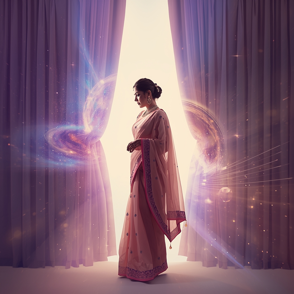Festive Pastel Saree Imperial Cosmic Curtain Galaxy Burst Collage | Regal Epic Prompt | Prompt For Gemini Saree