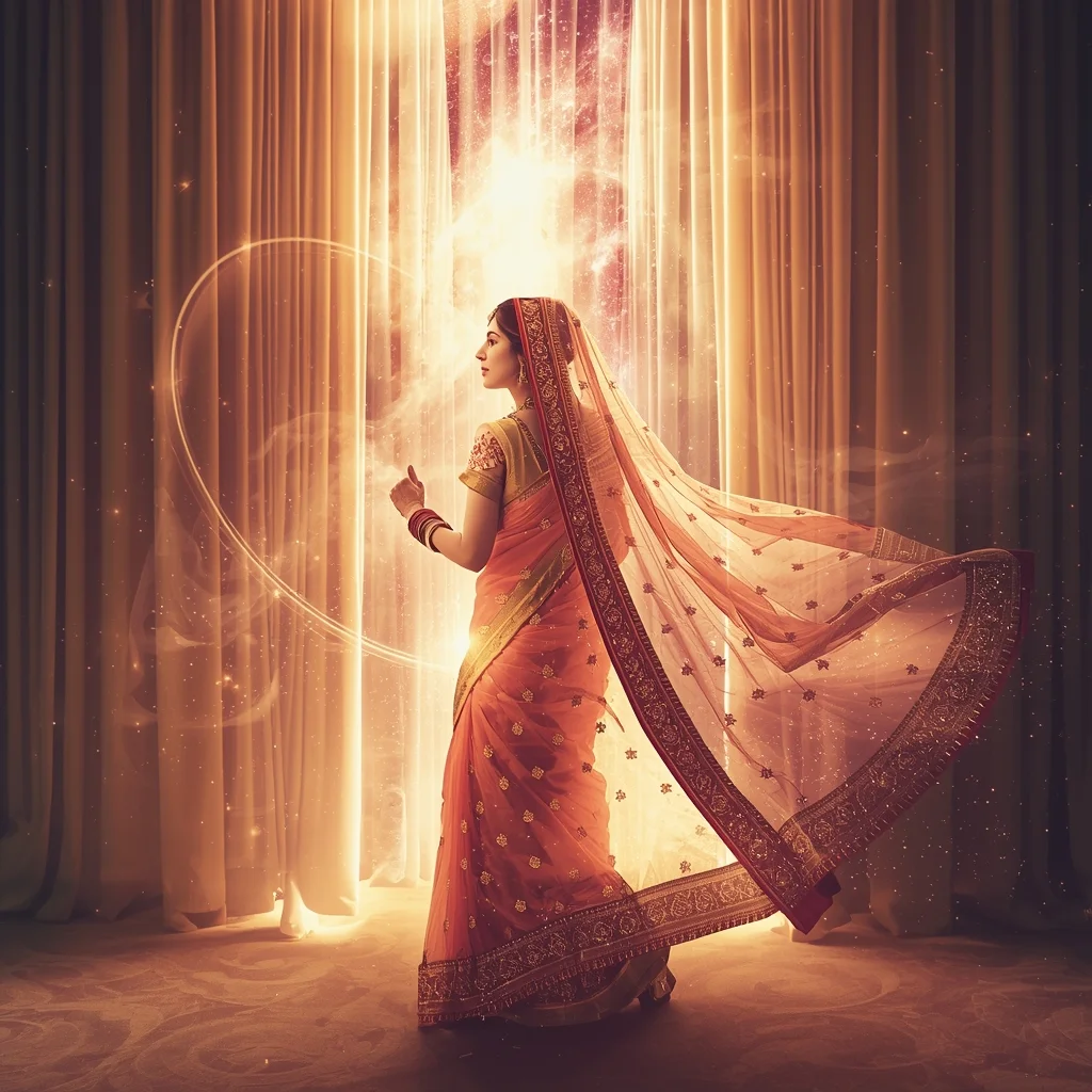 Festive Pastel Saree Imperial Cosmic Curtain Galaxy Burst Collage | Regal Symphony Prompt | Realistic Ai Prompt AI Prompt
