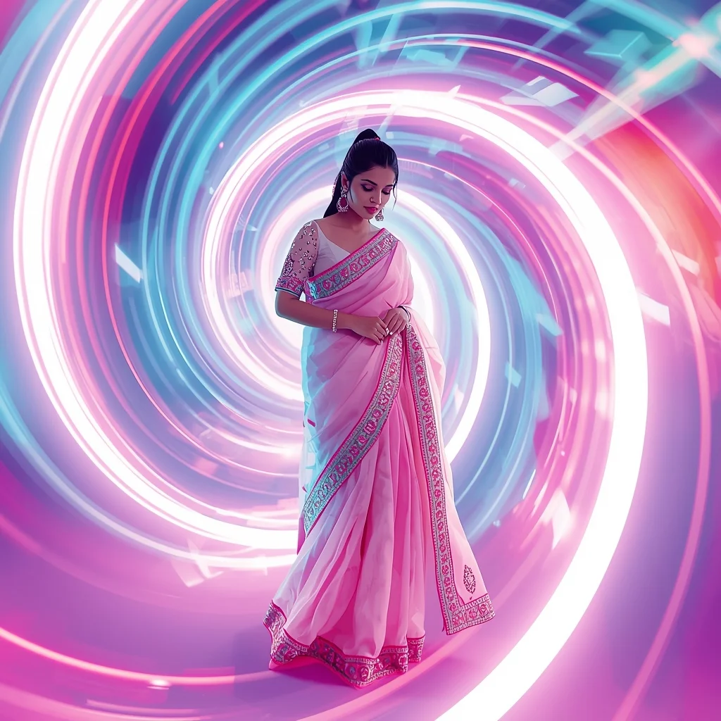 Festive Pastel Saree Neon Spiral Energy Tunnel Collage Modern Cinematic | Saree Prompt For Chatgpt AI Prompt