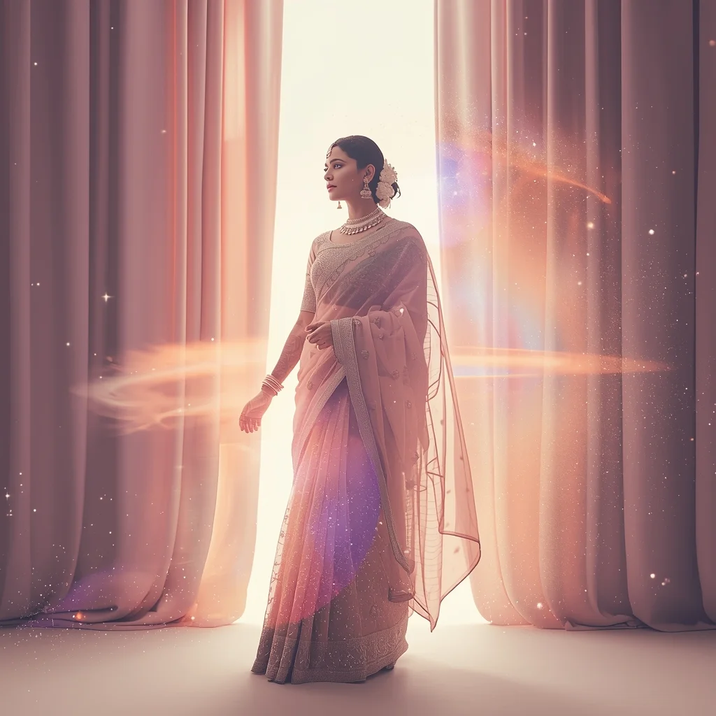 Festive Pastel Saree Regal Cosmic Curtain Galaxy Burst Collage | Imperial Epic Prompt | Saree Trending Ai Prompt AI Prompt