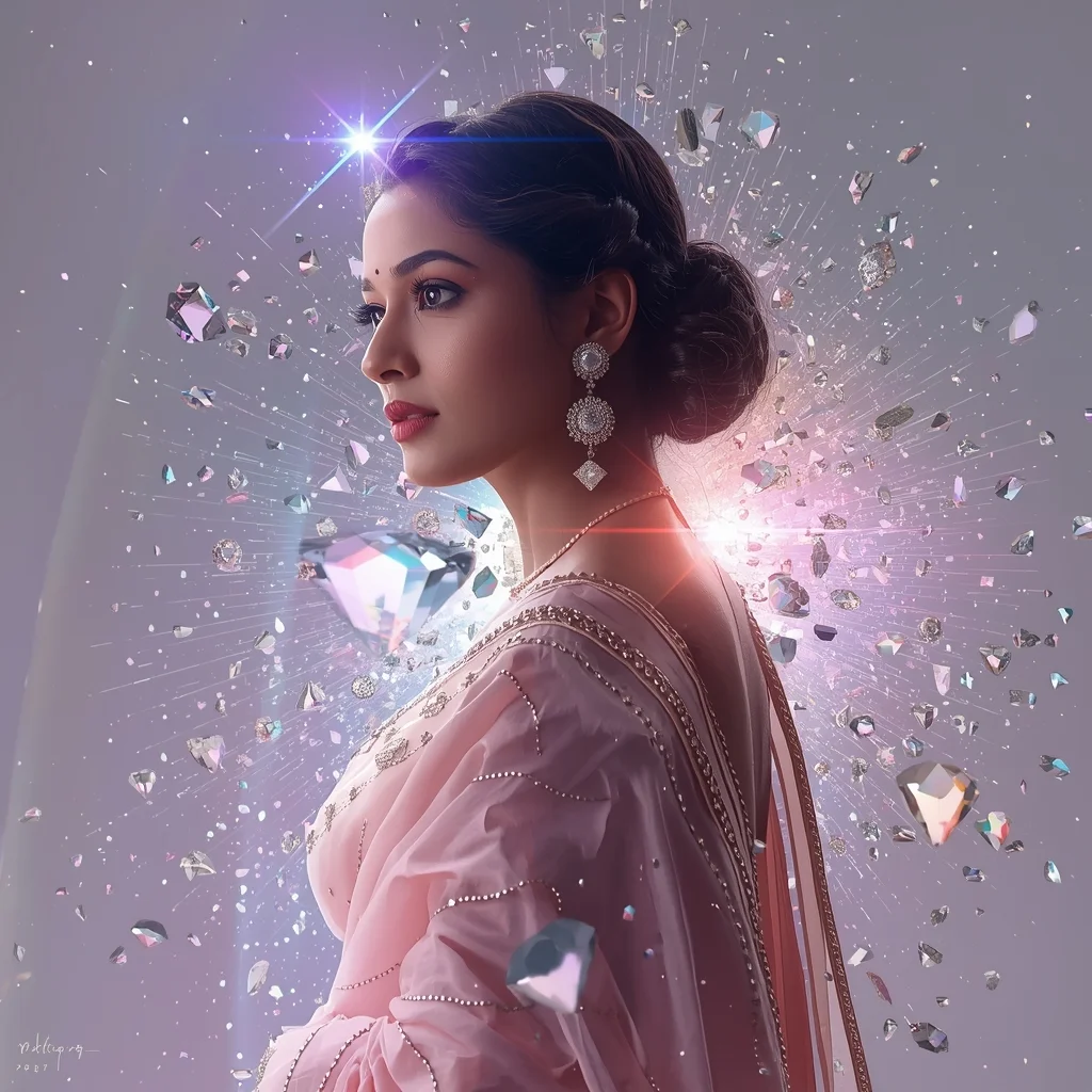 Festive Pastel Saree Shattering Diamond Dimension Rift Collage | Explosive Luxury Prompt | Saree Traditional Ai Prompt Indian Culture AI Prompt