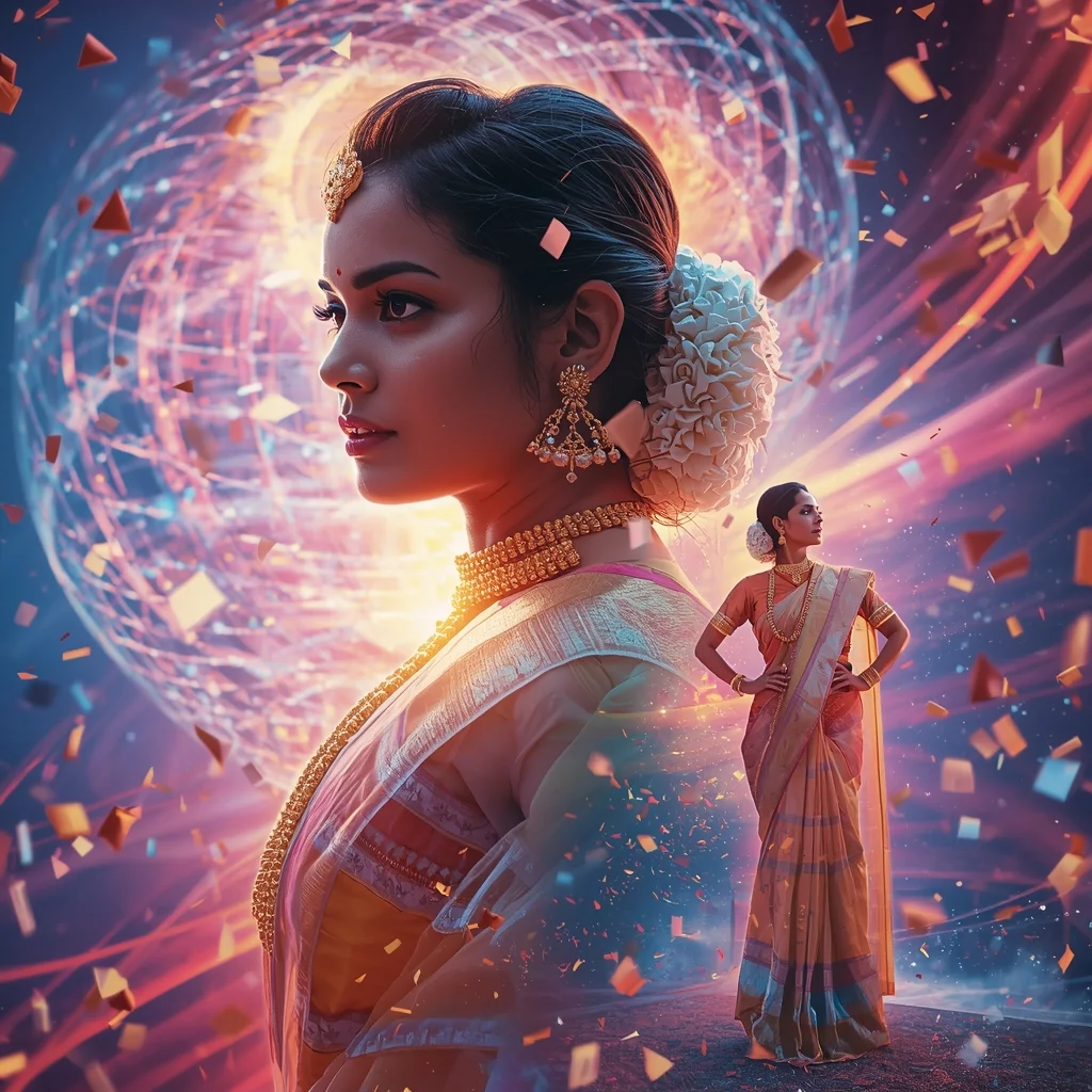Festive Pastel Saree Supreme Quantum Magnetic Grid Tornado Collage | Hyper Futuristic Prompt | Chatgpt Saree Prompt Instagram AI Prompt