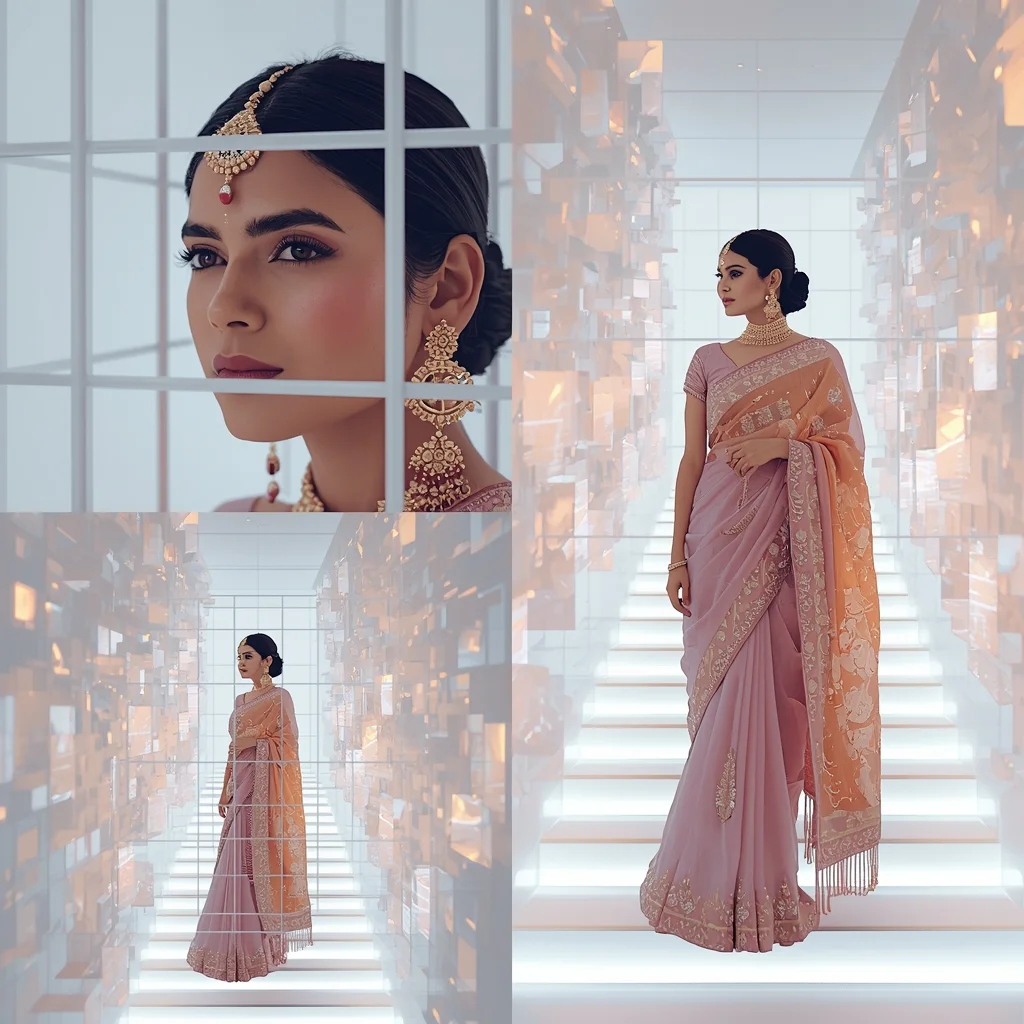 Festive Saree Bright Grid Cage Infinity Collage | Light Fusion Prompt | Indian Girl Saree Ai Prompt 4k Realistic AI Prompt