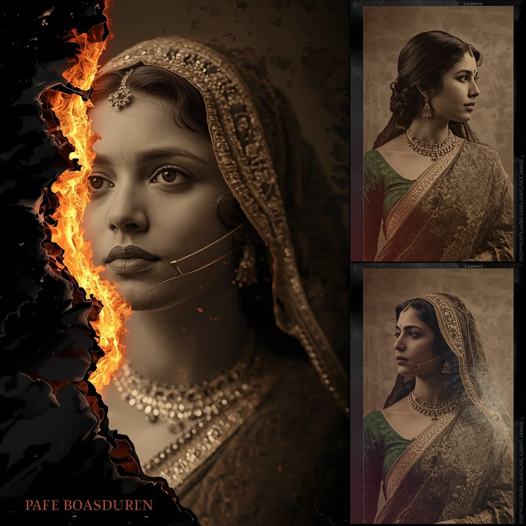 Festive Saree Burning Sepia Film Collage | Retro Destruction Aesthetic Cinematic Viral Prompt | Ai New Prompt Free AI Prompt