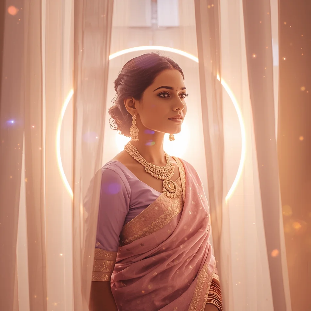 Festive Saree Soft Ring Curtain Glow Collage | Bright Energy Prompt | Ai Gemini Saree Prompt AI Prompt
