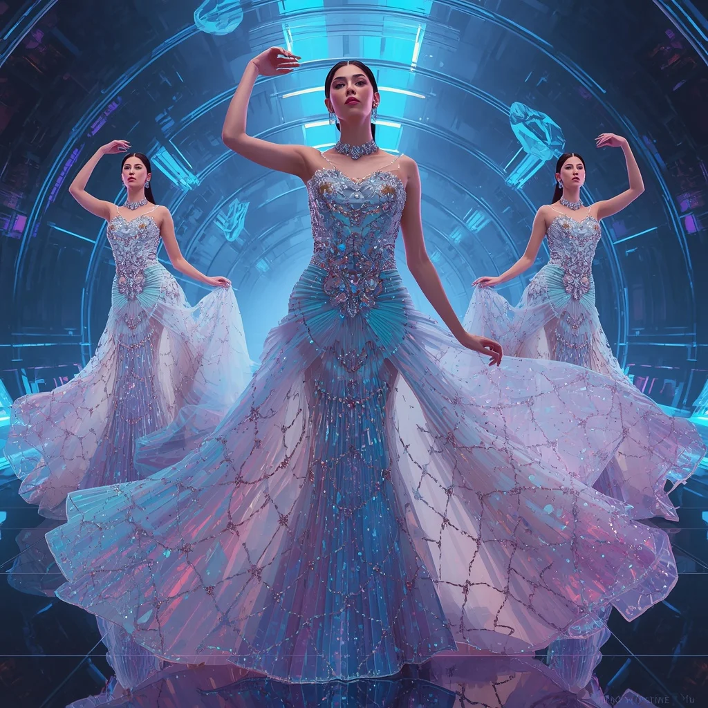 Frozen Crystal Aurora Saree with Floating Laser Empire | Saree Woman Ai Prompt AI Prompt