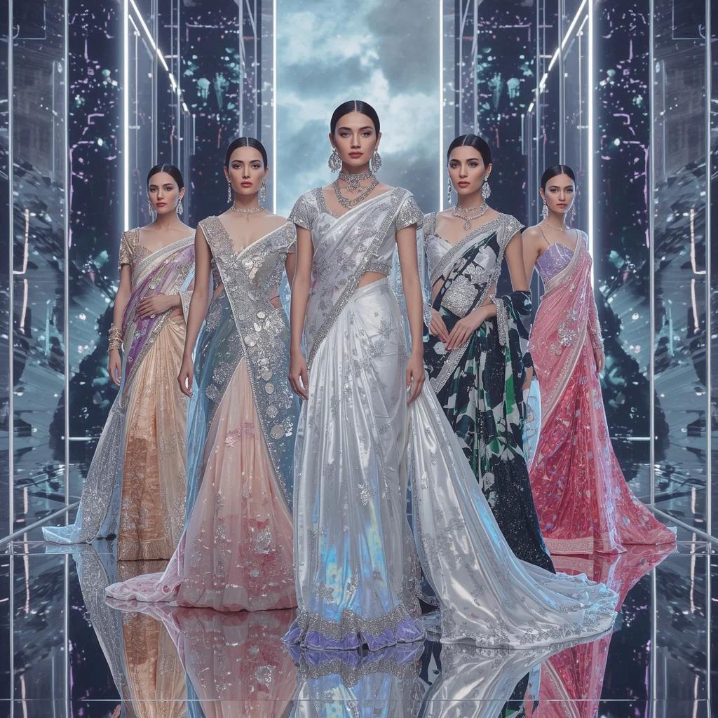 Frozen Diamond Celestial Infinity Hyperqueen Saree with Reflective Fashion Poses and Aurora Crystal Galaxy Palace | Instagram Carousel Ai Prompt AI Prompt