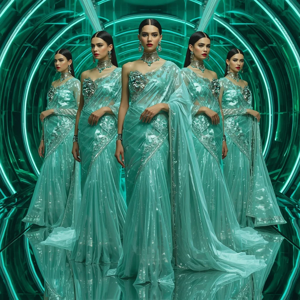 Frozen Emerald Aurora Supreme Saree with Multi Motion Fashion Frames and Infinity Crystal Multiverse | Viral Ai Image Prompt AI Prompt