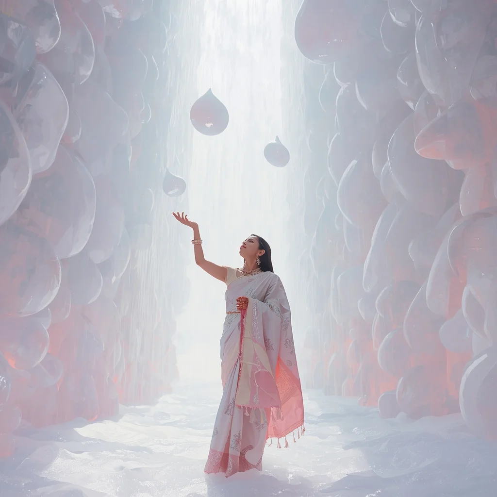 Frozen Pastel Plasma Raindrops | Bridal Saree Ai Prompt For Instagram Reel AI Prompt